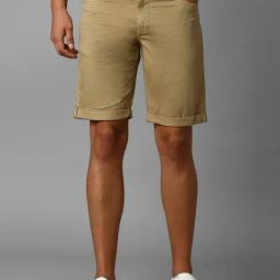 Louis Philippe Khaki Cotton Slim Fit Shorts-picture-5