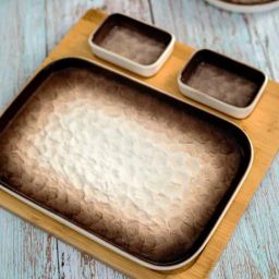 White Gold White & Brown Porcelain Rectangle Dinner Plate - Set of 4-4