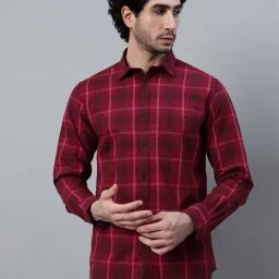 Cantabil Maroon Cotton Regular fit Checks Shirts-image-53