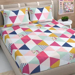 FABINALIV White & Pink Geometric Printed 300 TC King Bedsheet Set 2.50 m x 2.25 m-52