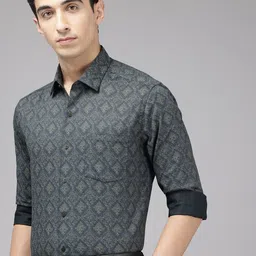 Arrow Pure Cotton Manhattan Slim Fit Geometric Printed Formal Shirt-picture-40
