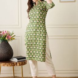 Anouk Women Geometric Printed Mandarin Collar Pure Cotton Kurta-19
