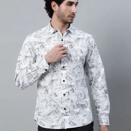 Cantabil White Cotton Regular fit Graphic Shirts-image-57