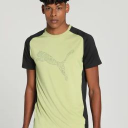 Puma Green & Black Slim Fit Colour Block Sports T-Shirt-image-49