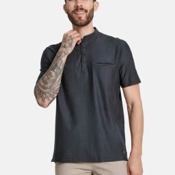 Octave Black Regular Fit Henley T-Shirt-image-25