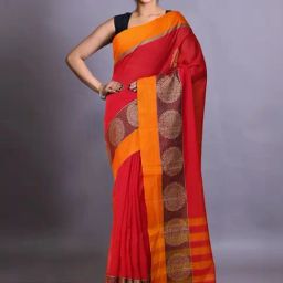 Unnati Silks Red Cotton Woven Saree With Unstitched Blouse-picture-31