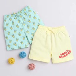 Bumzee Kids Mint Green & Yellow Cotton Printed Shorts (Pack of 2)-image-13