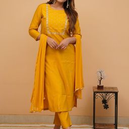 KALINI Women Ethnic Motifs Embroidered Regular Sequinned Kurta with Trousers & With Dupatta-36