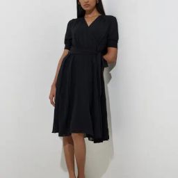 Wardrobe by Westside Black Seersucker Stripe Wrap-Style Dress with Belt-image-41