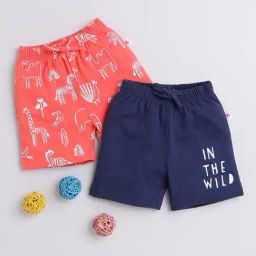 Bumzee Kids Navy & Coral Cotton Printed Shorts (Pack of 2)-image-34