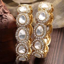Karatcart Gold Plated American Diamond Studded Bangles for Women Set of 2-image-33