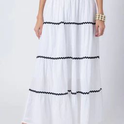Moomaya White Cotton Regular Fit Skirt-picture-47
