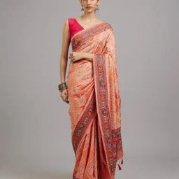 Mohey Peach Art Silk Thread Work Saare with Unstitshed Blouse-picture-48