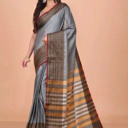 Unnati Silks Grey Cotton Woven Saree With Unstitched Blouse-image-76