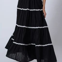 Moomaya Black Cotton Regular Fit Skirt-picture-13