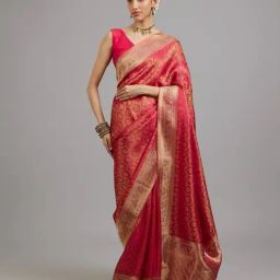 Mohey Pink Art Silk Woven Saare with Unstitshed Blouse-picture-11