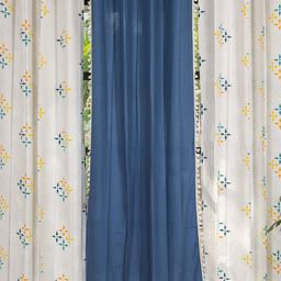 URBAN SPACE Blue & White 3 Pieces Floral Printed Cotton Door Curtains-55