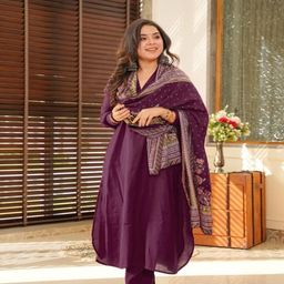KALINI Women Purple Cotton Blend Kurta With Trousers & Dupatta-40
