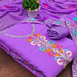 SHADOW & SAINING Embroidered Silk Georgette Unstitched Dress Material-image-21