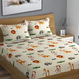 THE little BIG STORE Beige & Yellow Geometric 260 TC King Bedsheet with 2 Pillow Covers-image-82