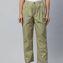 Popnetic Loose Fit High-Rise Pleated Pure Cotton Trousers-picture-49
