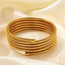 DIVASTRI Gold-Plated Stainless Steel Anti Tarnish Spiral Wraparound Bracelet-image-66