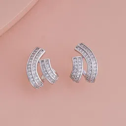 Kushal's Fashion Jewellery Rhodium-Plated Geometric Zircon Studded Studs-11