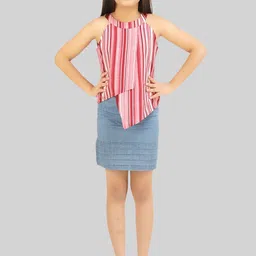 BEING NAUGHTY Girls Striped Halter Neck Sleeveless Top With Skirt-picture-26