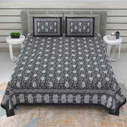 Myntra Elegant Homes Grey 180 TC Superfine Ethnic Motifs Cotton Queen Bedsheets-picture-41