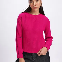 glitchez Relaxed Vibes Ribbed Oversized Pullover-image-5