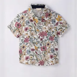 DUTT CREATION Boys White & Pink Floral Printed Button Down Collar Polycotton Shirt-picture-5