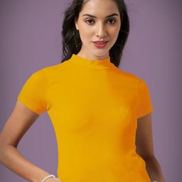 Dream Beauty Fashion Women Ribbed High Neck Short Sleeves Fitted Top-picture-3