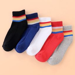 Pine Kids Cotton Ankle Length Socks With Silvadur Antimicrobial Finish Stripes Design Pack Of 5 (Color May Vary)-image-90
