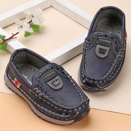 Cute Walk By Babyhug Slip On Solid Formal & Partywear Shoes With Crown Applique - Blue-image-62