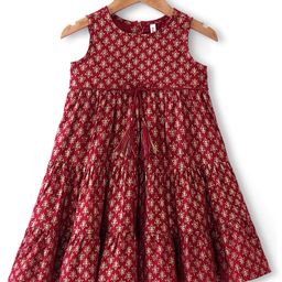 Babyhug 100% Cotton Woven Sleeveless Floral Printed Ethnic Dress -Maroon-picture-14