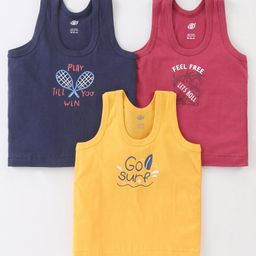 Zero Cotton Sleeveless Vests Text Print Pack of 3 (Color & Print May Vary)-19