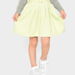 Mi Arcus 52% Cotton 46% Polyester 2% Elastane Box Pleated Solid Skirt - Light Green-image-80