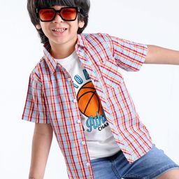 Babyhug 100% Cotton Woven Half Sleeves Regular Collar Check Shirt with Ball Print T-Shirt-Multicolour-image-16