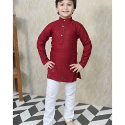 BT DEZINES Full Sleeves Chikankari Embroidered & Sequin Embellished Kurta & Pajama - Maroon-image-72