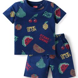 Babyhug Single Jersey Knit Half Sleeves Night Suit with Watermelon Print - Navy Blue-image-79