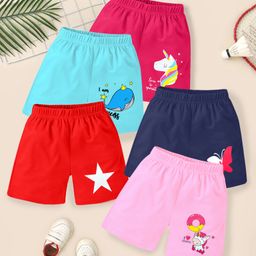 KUCHIPOO Pack of 5 Butterfly & Unicorn Printed Shorts - Multi Colour-image-59