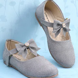 Pine Kids Ballerinas with Velcro Closure & Bow Applique - Silver-picture-9