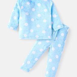 Babyhug Full Sleeves Winter Wear Co-Ord Set With Polka Dots Print - Sky Blue-image-124