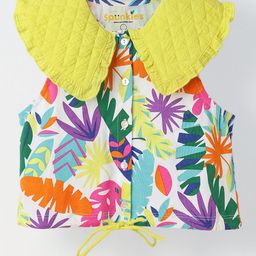 Spunkies Cotton Sleeveless Leaves Printed Top - Multi Colour-image-77