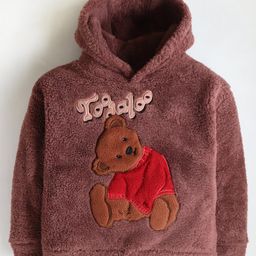 Cherry Crumble By Nitt Hyman Full Sleeves Teddy Bear Embroidered Hooded Sweatshirt - Wine-picture-41