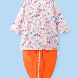 Babyhug Cotton Woven Full Sleeves Floral Printed Kurta Dhoti Set - White &Orange-image-84