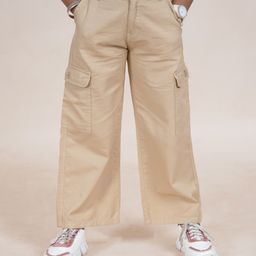 Kiddopanti Cotton Full Length Straight Fit Cargo Pant - Beige-image-82