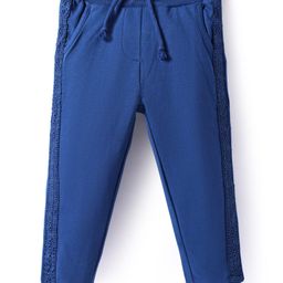 Babyhug Terry Knit Full Length Solid Colour Lounge Pant With Lace Detailing - Blue-image-62