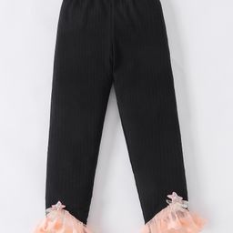 Mark & Mia Solid Color Leggings with Lace Detailing & Star Applique - Black-image-70
