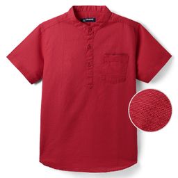Pine Kids Linen Woven Half Sleeves Solid Colour Shirt With Mandarin Collar - Maroon-image-10